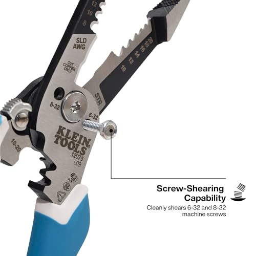 Image of Klein Tools 12075 Heavy-Duty Wire Strippers, Forged Design, Self-Opening Wire Stripping Tool, Electrical Pliers with Shear Cutter, Cable Stripper Tool, Straight Handle