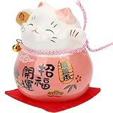 HEALEEP Keramik Glückskatze Figurine Japanische Winkekatze Tischdekoration Langlebiges Kompaktes Keramikornament für Auto Büro Zuhause Kreatives Design Farbintensiv