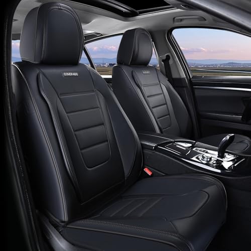 Image of Coverado Seat Covers, Car Seat Covers Front Seats, Car Seat Protector Waterproof, Car Seat Cover, Car Seat Cushion Nappa Leather, Black Seat Covers for Cars Carseat Cover Universal Fit for Most Cars