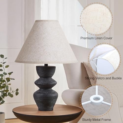 Empire Lamp Shades Set of 2, 6\" Top x 16\" Bottom x 10.8\" High, Large Beige Lamp Shades for Table Lamps Floor Lamps, Natural Linen Lampshades Replacement, Spider, Harp Holders Included, Easy Assembly