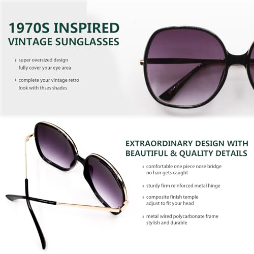 Image of Freckles Mark 70s Super Oversize Square Sunglasses for Women Vintage Rectangular Plastic Frame