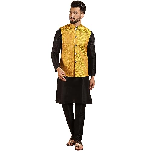 Image of SOJANYA (Since 1958 Men's Silk Blend Kurta Pyjama & Nehru Jacket Combo