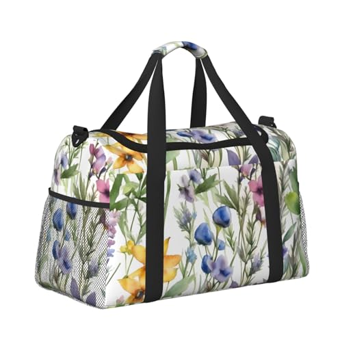 Watercolors of Herbs Flowers Print Daily essentials Large Capacity Hand Carry Bag for Weekend Getaways style Bags3