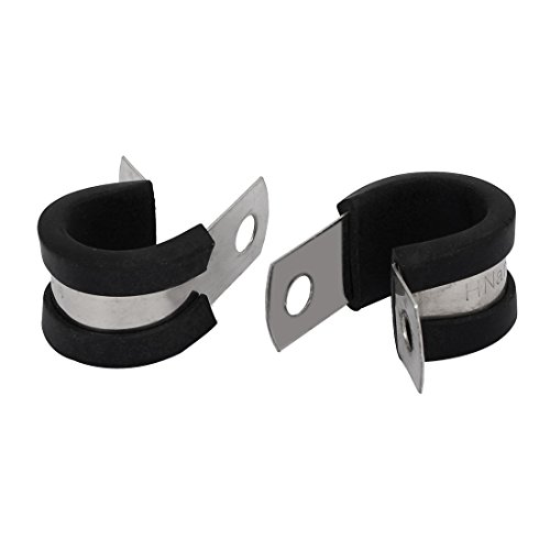 Aexit 15mm Dia Clamps EPDM Rubber Lined P Clips Cable Hose Pipe Clamps Strap Clamps Holder 2pcs