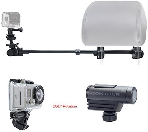 ChargerCity Dual Post Telescopic Headrest Mount for All GoPro Hero Session Sony Contour ROAM AKASO Yi 4K Action Cam Camera to Record Drifting Race Track Racing Video (Include Tripod Adapter & Wrench)