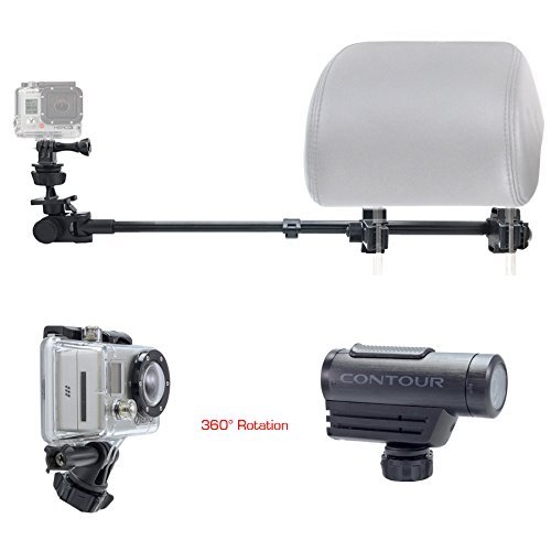 Chargercity Dual Post Telescopic Headrest Mount For All Gopro Hero Session Sony Contour Roam Akaso Yi 4K Action Cam Camera To Record Drifting Race Track Racing Video (Include Tripod Adapter & Wrench) #TOP4