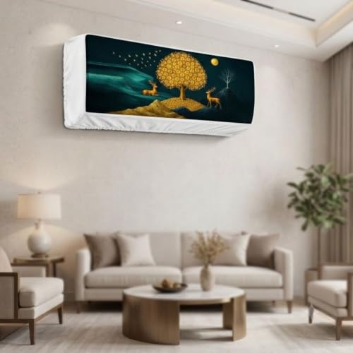 Image of Printed AC Cover for Indoor Split AC 1.5 Ton (Golden Deer New) | Air Conditioning Dust Cover, Folding Designer, 97 x 31 x 21.5cm
