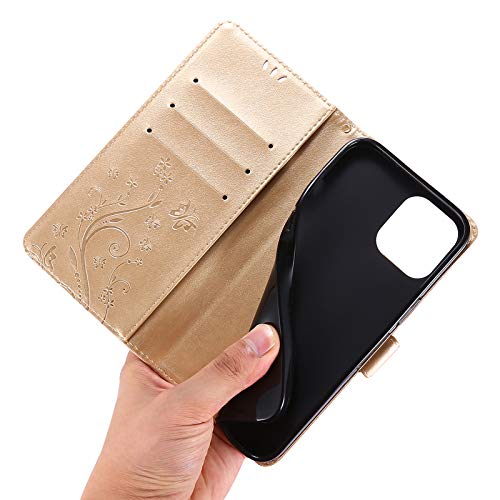 Capa C-Super Mall-UK para iPhone 12 Pro Max, capa carteira em relevo borboleta com suporte e capa fl