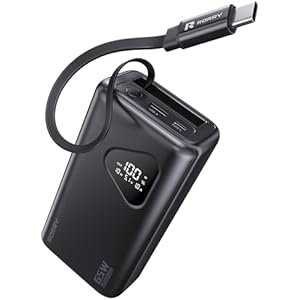 RORRY Laptop Power Bank, 25000mAh 65W Portable Laptop Charger Battery Bank PD Fast Charger Built in Retractable Cables, for iPhone 17/16/15 Series, MacBook, Samsung, Dell, XPS, iPad, Steam D