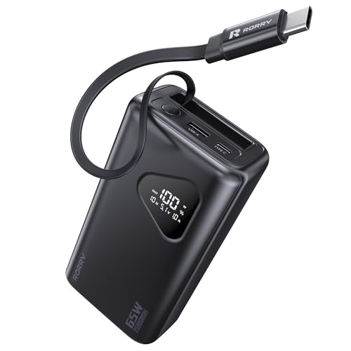 RORRY Laptop Power Bank, 25000mAh 65W Portable Laptop Charger Battery Bank PD Fast Charger Built in Retractable Cables, for iPhone 16/15 Series, MacBo