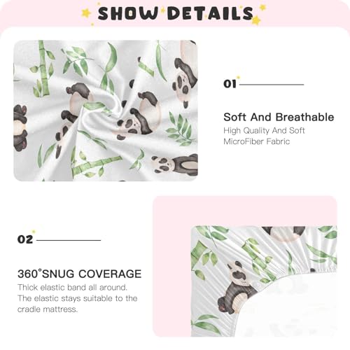 Image of Fitted Crib Sheets Panda Stretchy Portable Playard Sheets for Baby Toddler, Breathable Soft Mini Crib Mattress 39 x 27 in for Boys and Girls