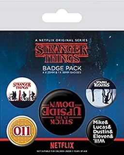 Stranger Things Set of 5 Badges inc The Upside Down 4 x 25mm 1x 32mm - Official Merchandise