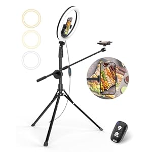 UBeesize 12″ Selfie Ring Light with Stand and Overhead Phone Mount, 62″ Foldable Tripod for iPhone with Ringlight, Phone Light for Video Recording,Cooking,Photography,Live Streaming,Tiktok,YouTube