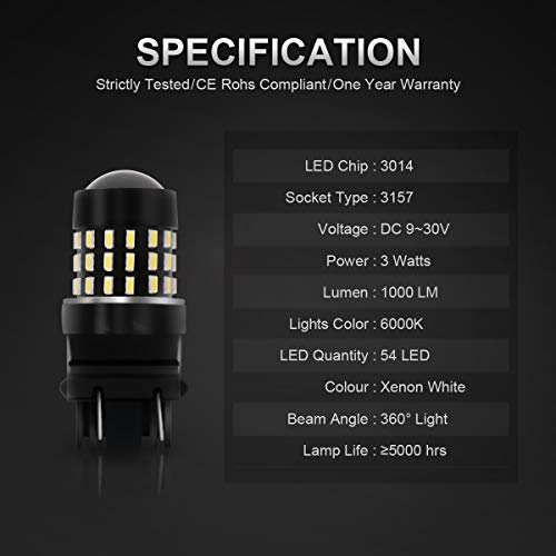 LABBYWAY Pack of 4 1000 Lumens Super Bright 3014 54-EX Chipsets 3056 3156 3057 3157 4157 LED Bulbs with Projector for Reverse Back Up Lights DRL Turn Signal Lights Tail Brake Lights, Xenon White