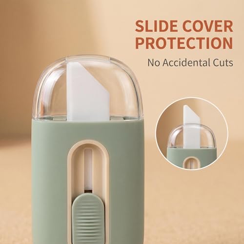 Image of Ceramic Box Cutter, Mini Safety Box Opener with Retractable Blade, Cute Small Package Opener Tool for Home, Office & Warehouse Use (Green)