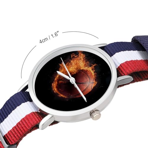 Basketball on Fire Lightweight Wrist Watch Adjustable Nylon Band Outdoor Sport Work Wrist Watch Easy to Read Time2