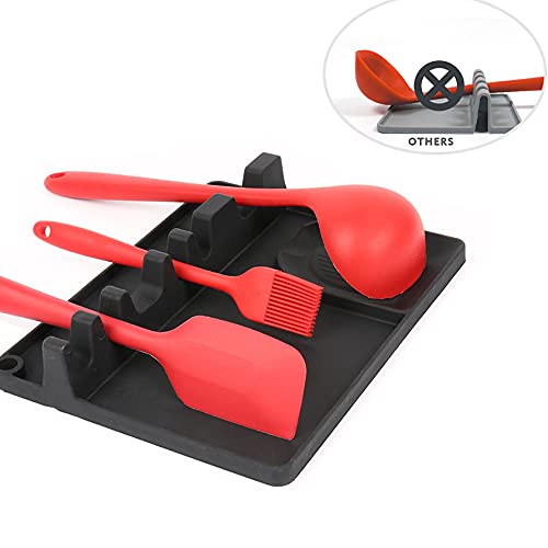 Silicone Spoon Rest,Stovetop Spoon Rest,2 in 1 Kitchen Utensil Holder Include 5 Slots & 1 Spoon Holder (Black) - Thumbnail 6
