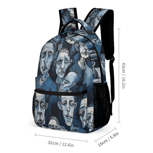 Blue And Black Faces Backpack for Travel, Ultra Durable Small Bookbag Lightweight Daypack for Women Men2