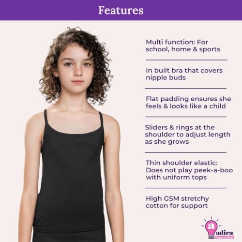 Image of Adira | Beginners Camisole | Teenagers Cami with Light Flat Padding | Prevents Show of Nipple Buds | Stretchy Cotton for Daily Use at School | Pack of 1