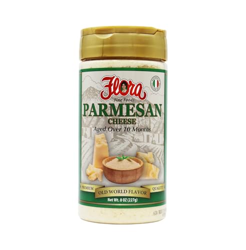 Flora Grated Parmesan Cheese, Aged Over 10 Months, Authentic Italian Old World Flavor, Premium Grated Parmesan for Pasta, Pizza, Salads and More, 8 oz