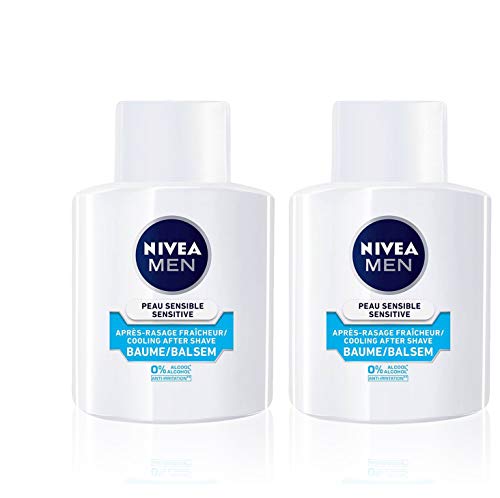 NIVEA MEN Peau Sensible Baume Après-Rasage Fraîcheur (2x100 ml), Soin visage enrichi en extraits de Camomille & d’algue marine, après-rasage hommes à la peau sensible