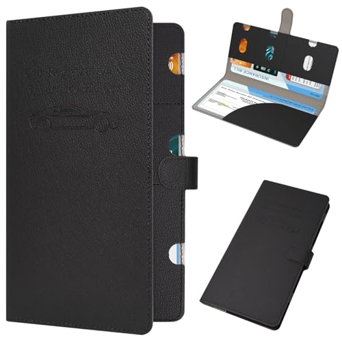 RSAquar Car Registration and Insurance Holder, Vehicle Glove Box Organizer Cool Car Accessories, Car Document Holder for Cards, Driver License & Essential Document, JD-Black
