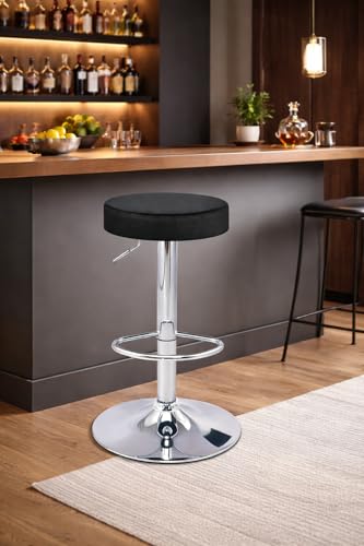 Image of NGFC High Bar Stool | Counter Stool for Kitchen, Office, Bar, Shop, Restaurant | Leatherette Upholstery | Black Finish with Chrome Base | Modern Design & Durable Build
