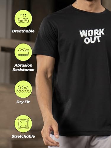 Image of FitMonkey Sports Crew Neck Stretchable Dry Fit T Shirt | Regular Fit Textured T Shirt for Men |Sport T Shirt for Men | Quick Dry Technology with Moisture Control |Breathable & Lightweight
