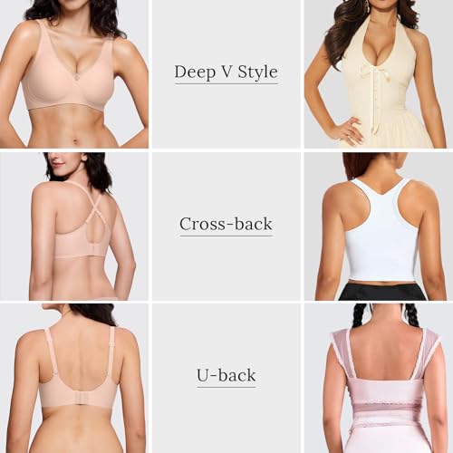 Image of ProKloud WirelessTriangle Bralettes for Women Plunge Unlined Unpadded Bras | No Underwire Comfortable Everyday Tshirt Bra,Hook and Eye Closure