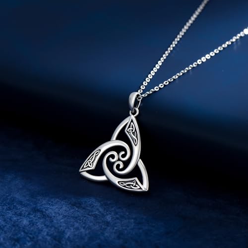CHIC ARTSY 925 Sterling Silver Irish Trinity Celtic Knot Necklaces Oxidized Good Luck Triskele Celtic Knot Fine Jewelry Goddess Of The Moon Pendants Necklace For Women Grandma, Mom, Aunt, Sister, Niece4