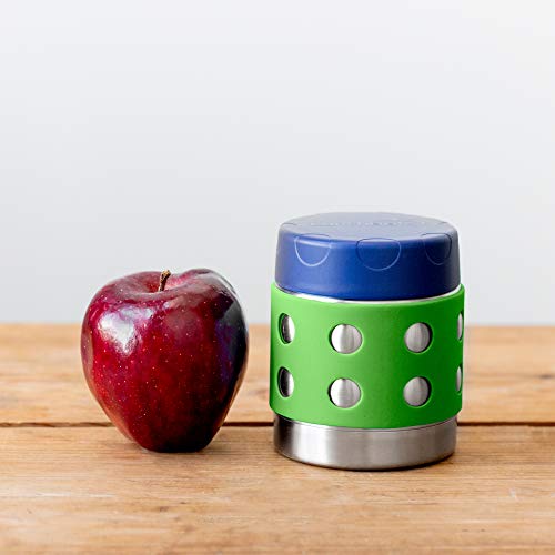 LunchBots Thermal 8 oz Triple Insulated Food Container - Hot 6 Hours or Cold 12 Hours - Leak Proof Thermos Soup Jar - All Stainless Interior - Navy Lid - Green Dots