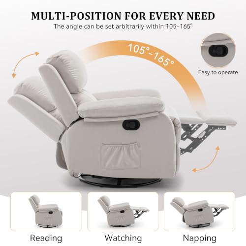 Image of Korser Recliner Chair, 360 Swivel Rocker Chair for Adults, Small Rocking Recliner for Small Spaces, Upholstered Fabric Glider Recliner Nursery