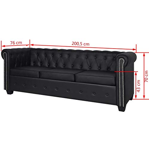 Tidyard Chesterfield Sofa 3-Sitzer Lounge Ledersofa Couch Sofagarnitur Vintage Couch Bürosofa Polstermöbel Stilsofa Couchgarnitur Polstersofa Kunstleder Schwarz – Bild 3
