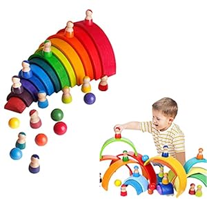 ALISSA 12Pcs Wooden Rainbow Stacking Toy Game Memory Learning Geometric Building Blocks Educational Toys Kids Baby…