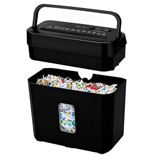 Image of VidaTeco 6-Sheet Cross Cut Paper Shredder for Home & Office, 8L Bin | Compact for Home & Office, 3-min Run Time, Shreds Credit Cards, Staples & Clips, Portable Handle, 8L Bin