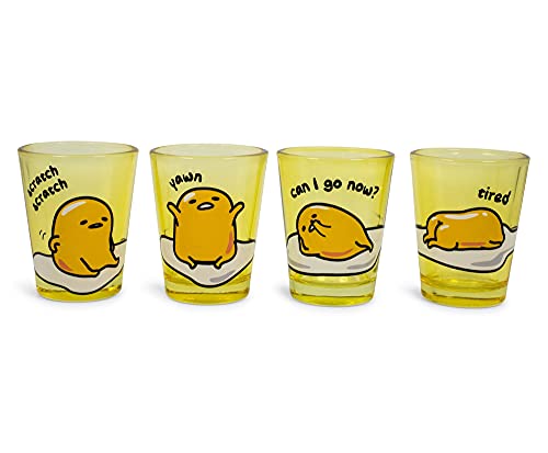 Silver Buffalo Gudetama Sleepy 1.5-Ounce Mini Glass Cups, Set Of 4 | Official Sanrio Lazy Egg Collectible Drinkware | Novelty Kitchen Gifts, Shot Glasses For Home Barware #TOP5