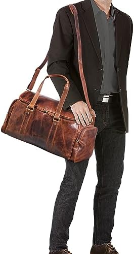 STILORD 'Myles' Vintage Travel Bag Men's Leather Weekender to wear Overnight Duffle Bag Large Luggage XL genuine cowhide, Kolor:kara - koniak