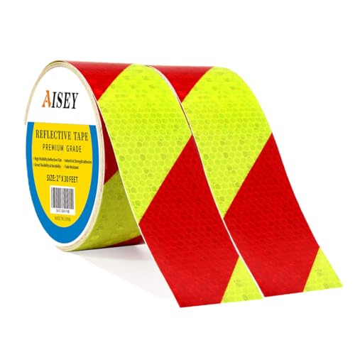 AISEY Reflective Tape Conspicuity Waterproof Yellow/Red Safety Caution Strips Tape Outdoor Reflector Hazard Tape Stickers Trailer Reflectors 2 X 30ft (2 Pack)