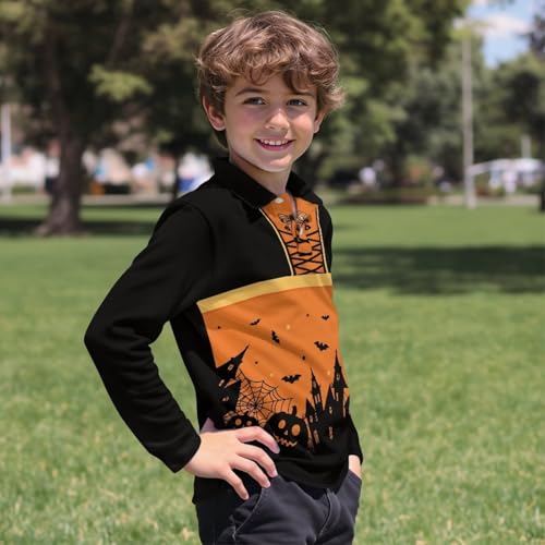 Boys Halloween Golf Shirts 3-16 Years Kids Fall Button Long Sleeve Sport Outfit Novelty Holiday Party Clothes4