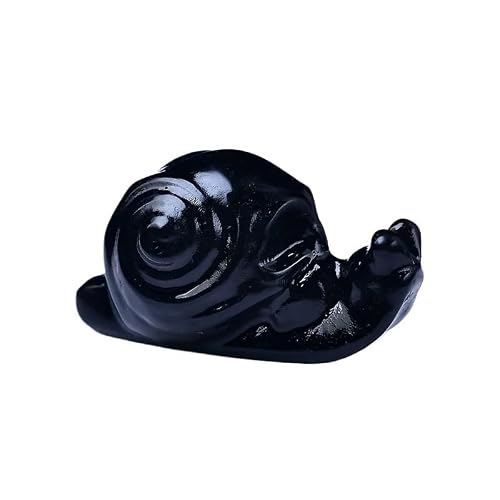 HUFFA Crystal Carved Skull Snail - Unique Stone Animal Statue for Home Decor(Obsidian)