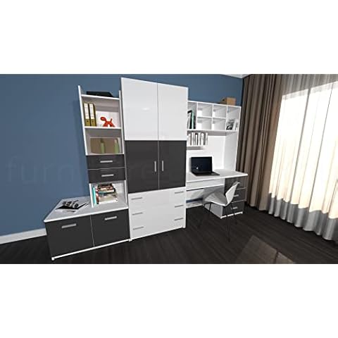 Bedroom Playroom Furniture Set for Your Kids Child Boy Girl Wall Unit Bookshelf Computer Desk Freestanding Wardrobe Shelves Heaven 3BM (Grey) Cover