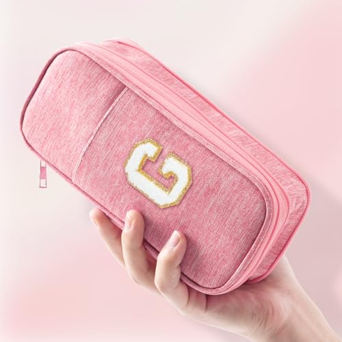 Image of Large Capacity Pink Pencil Case, Cute Pencil Case Pencil Pouch with Zipper For Girls Women, Expandable Preppy Pencil Bag Large Storage High Capacity Bag Organizer for School Home Office Supplies, G