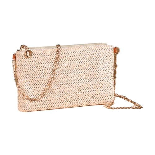 Straw Crossbody Bag for Womens and Girls with 2 Zipper Pocket,Small Crossbody Purse for Phone Card Key