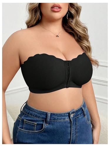Image of OYOANGLE Women's Plus Size Front Closure Push Up Strapless Bandeau Bra Wireless Tube Bralettes with Clear Strap