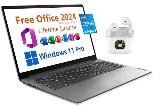 Image of Lenovo 15.6 inch Business Laptop, Free Office 2024 with Lifetime License, FHD Display, Intel 10-Core i5-1235U Upto 4.4 GHz, 8GB RAM, 256GB SSD, WiFi 6, 7 Hrs Battery, Windows 11 Pro, Toree Earbuds