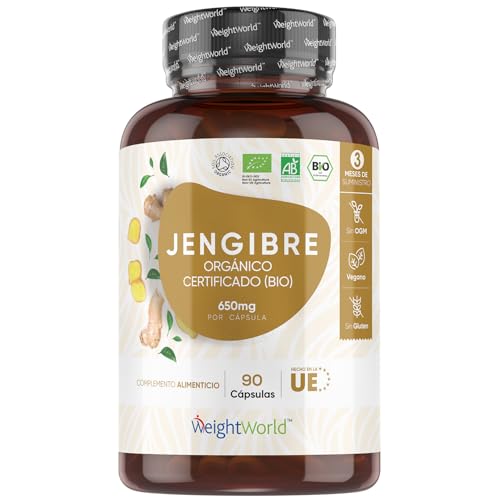 Jengibre Puro Orgánico 650 mg - 90 Cápsulas de Raíz de Jengibre para 3 Meses de Suministro - Apto para Veganos, Sin Gluten, Keto, Sin Lactosa