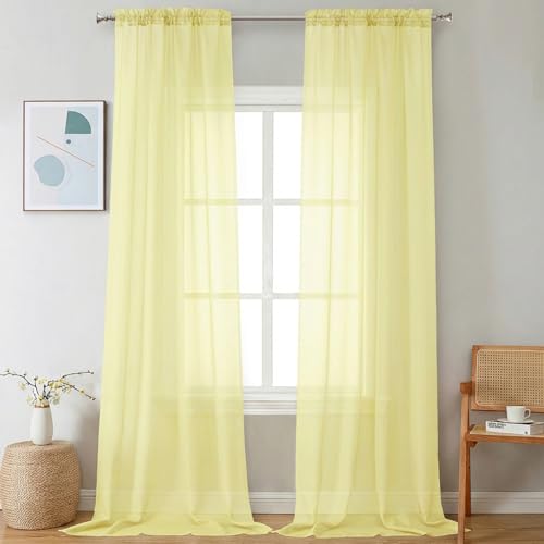 Image of Chyhomenyc Sheer Curtains 108 Inch Length 2 Panels Set - Extra Long Light Filtering Solid Voile Window Drapes for Living Room Bedroom, 42Wx108L, 9FT Length, Light Yellow