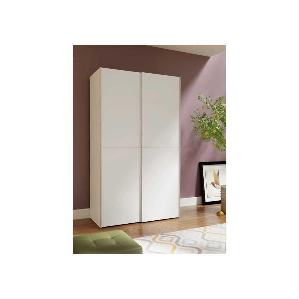 FORTE OZZULA Schrank 120, Kleiderschrank Weiß, Schwebetürenschrank, Schlafzimmerschrank Modern 2-türig mit Einlegeböden und Kleiderstange, 120 cm breit x 190.5 cm hoch x 61 cm tief