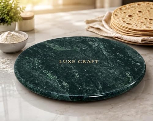 Image of Luxe Craft Green Marble Chakla 10 Inch | Heavy Stone Roti Maker Board | Handmade Chapati Rolling Board for Kitchen | Premium Marble Roti Chakla for Chapati, Puri, Paratha & Baking Dough (10 Inch)