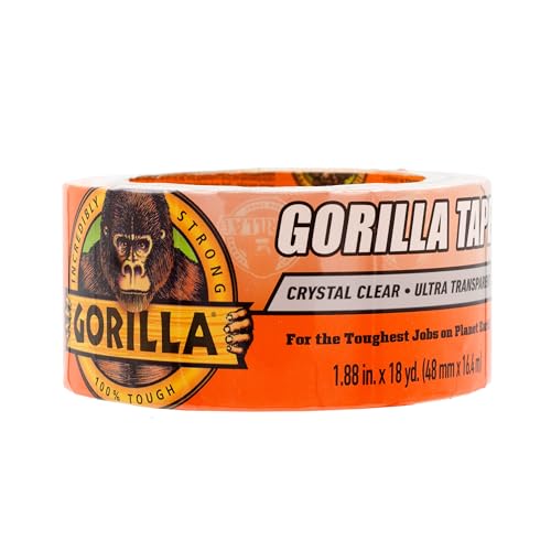 Gorilla Crystal Clear Tape, 1.88” x 18 yd (Pack of 1) - Weather Resistant for Indoor or Outdoor Projects and Repairs